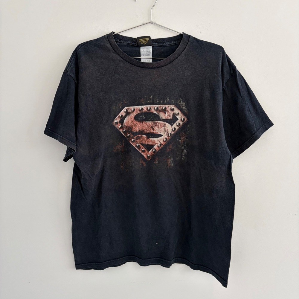 Warner Bros‎ Superman Graphic T Shirt Distressed Black Large